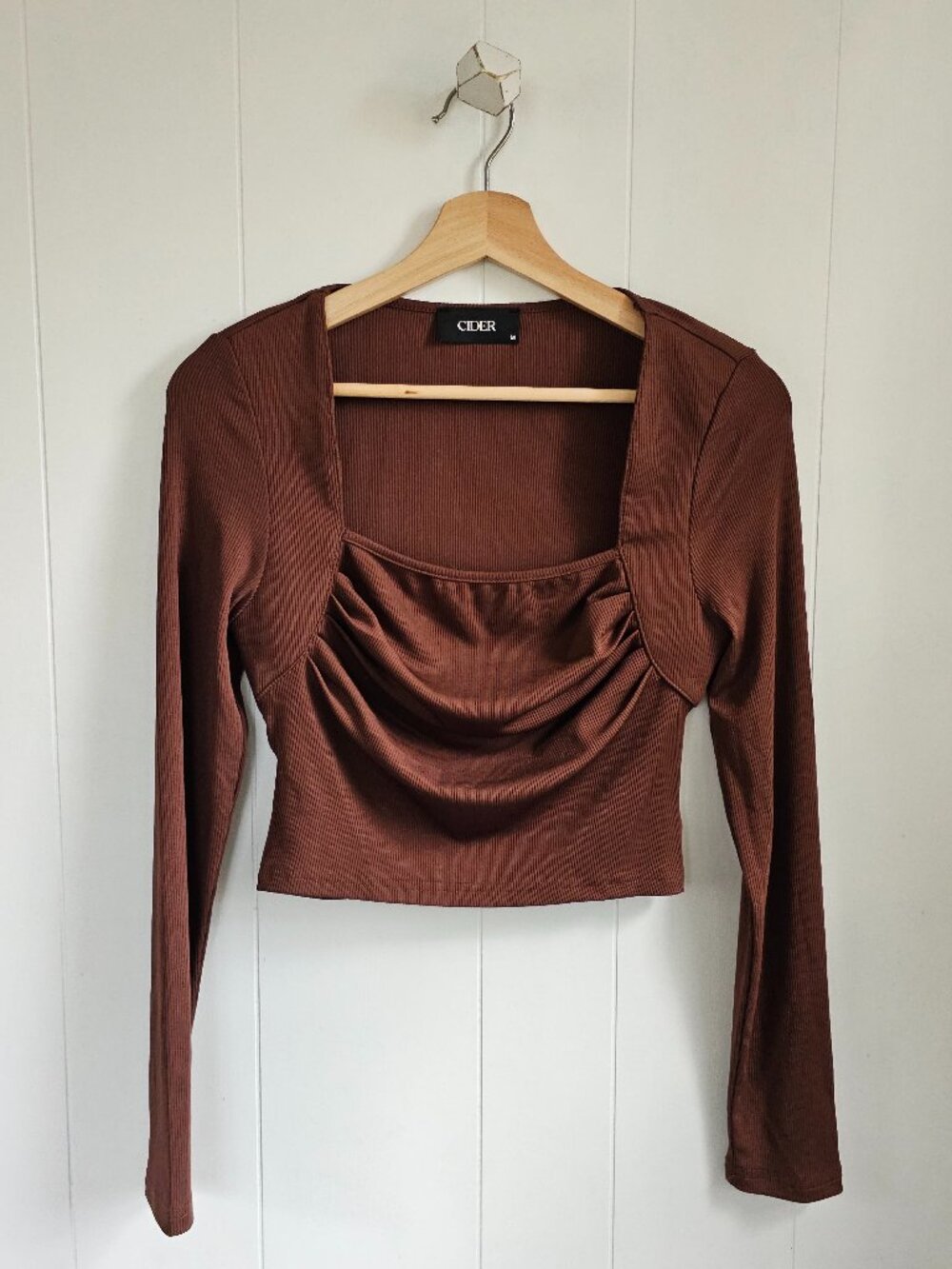 CIDER Chocolate Brown Draped Square-Neck Crop Top